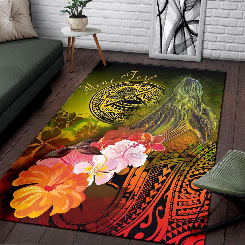 American Samoa  Pacific Custom Personalised Area Rug – Humpback Whale with Tropical Flowers – BN18