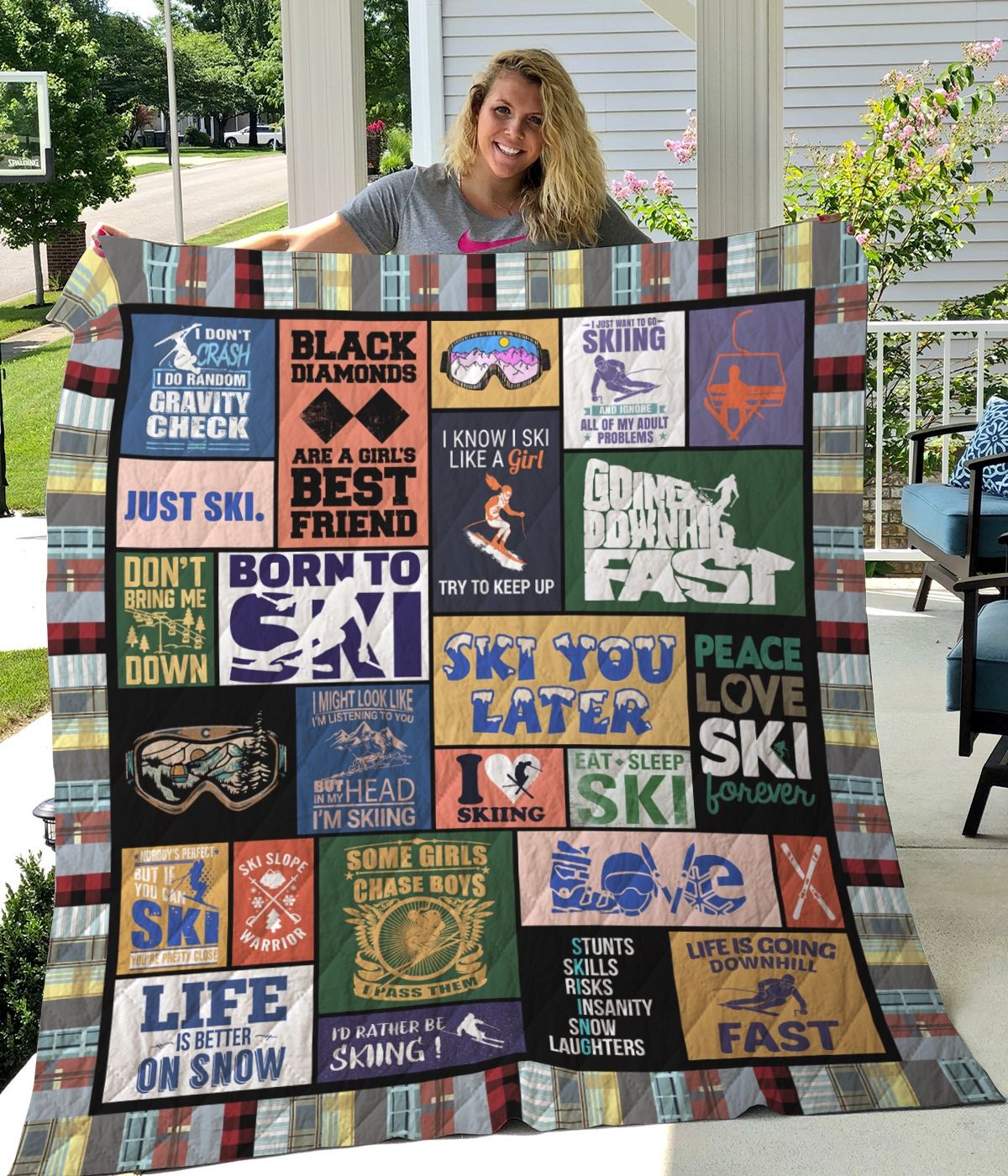 Skiing Life Is Better On Snow Quilt Blanket Great Customized Gifts For Birthday Christmas Thanksgiving Perfect Gifts For Skiing Lover