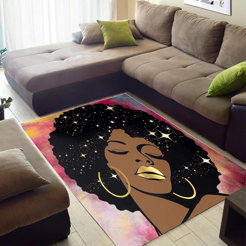 Trendy African Area Rug Cute African American Black Art Afro Lady African Design Floor Rug African Inspired Home Decor BPS4137