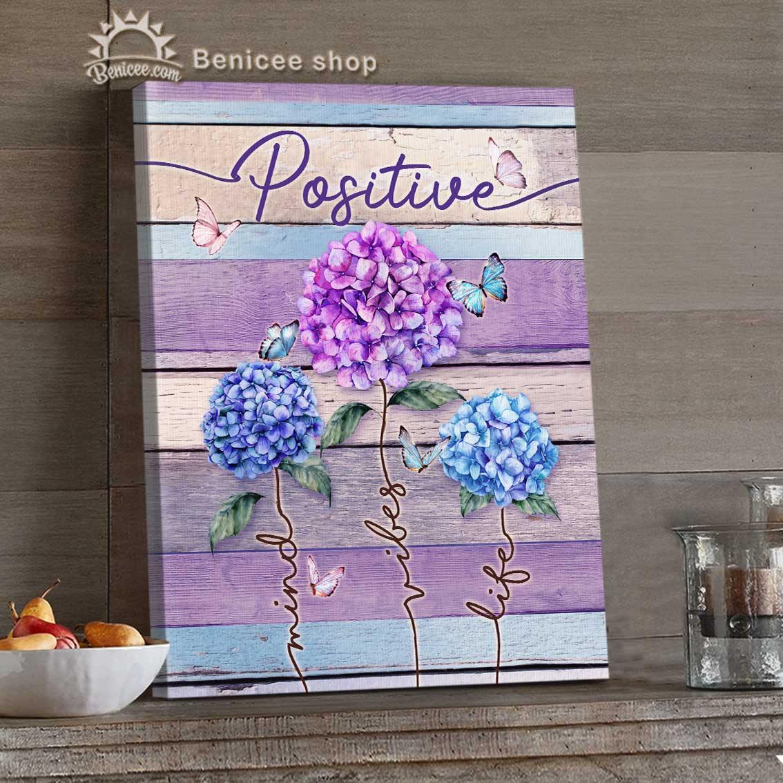 Benicee Hippie Flower Wall Art Canvas Hydrangea Flower Positives Mind Vibes Life Home Decor