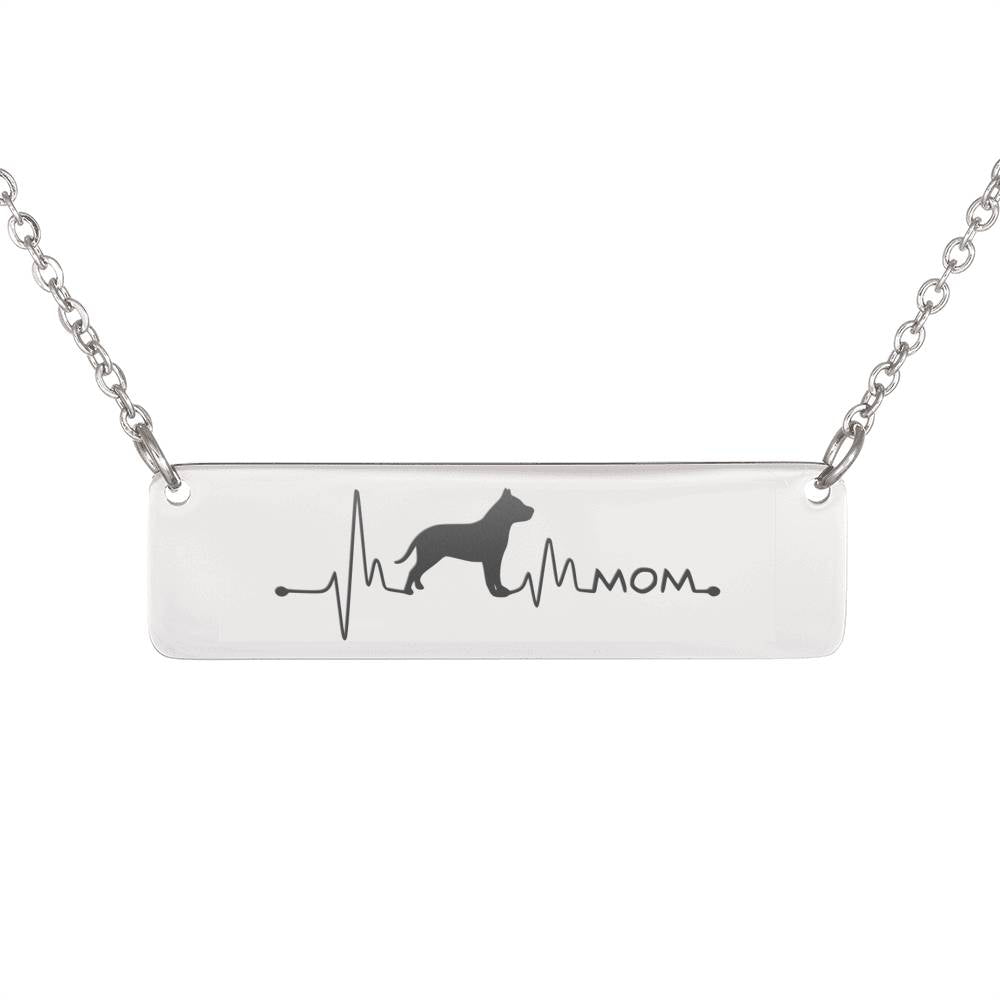 Pitbull Mom Pulse Love Horizontal Bar Necklace (Usa Made)