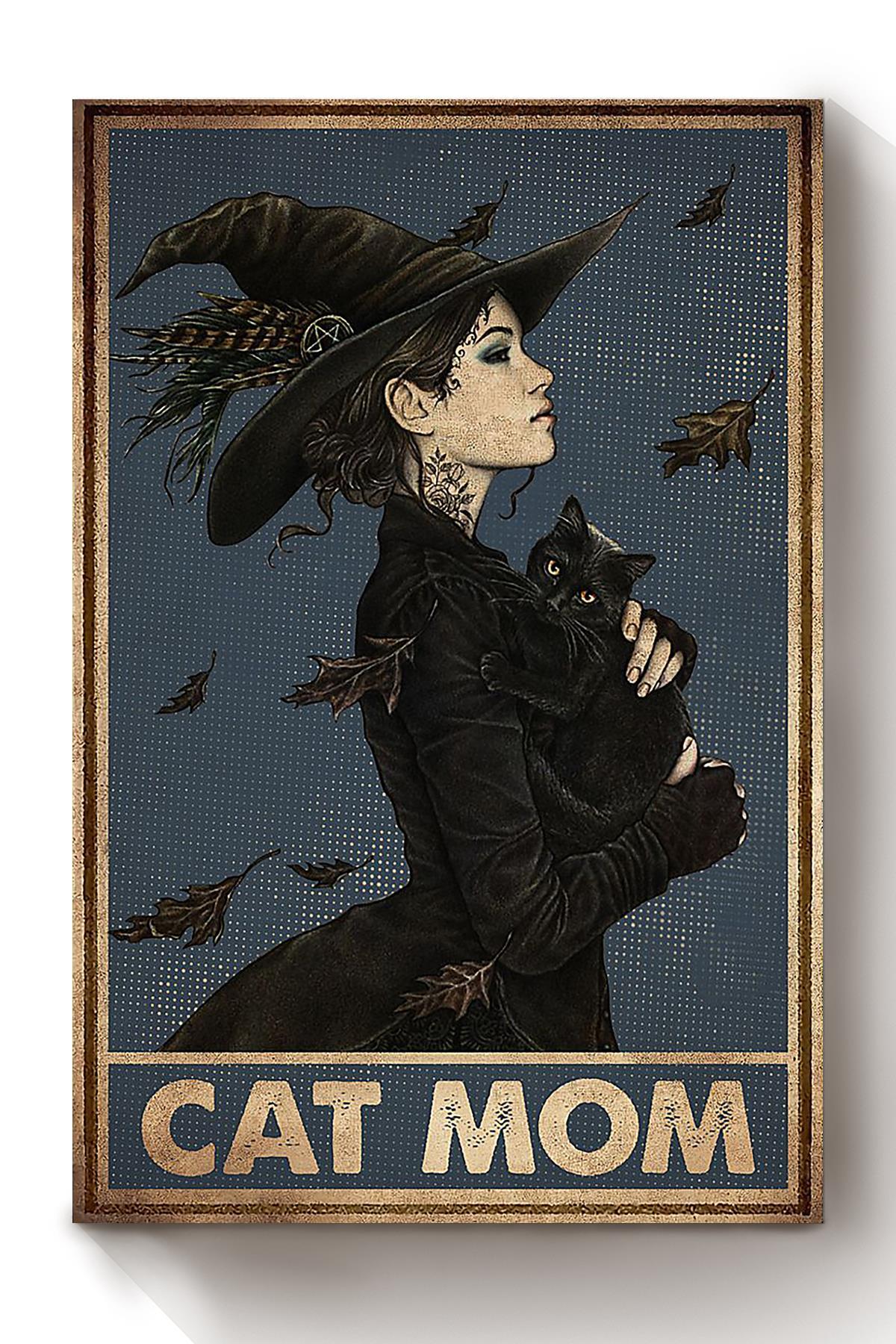 Cat Mom Animal Wall Art Gift For Cat Lover International Cat Day Kitten Foster Halloween Decor Canvas