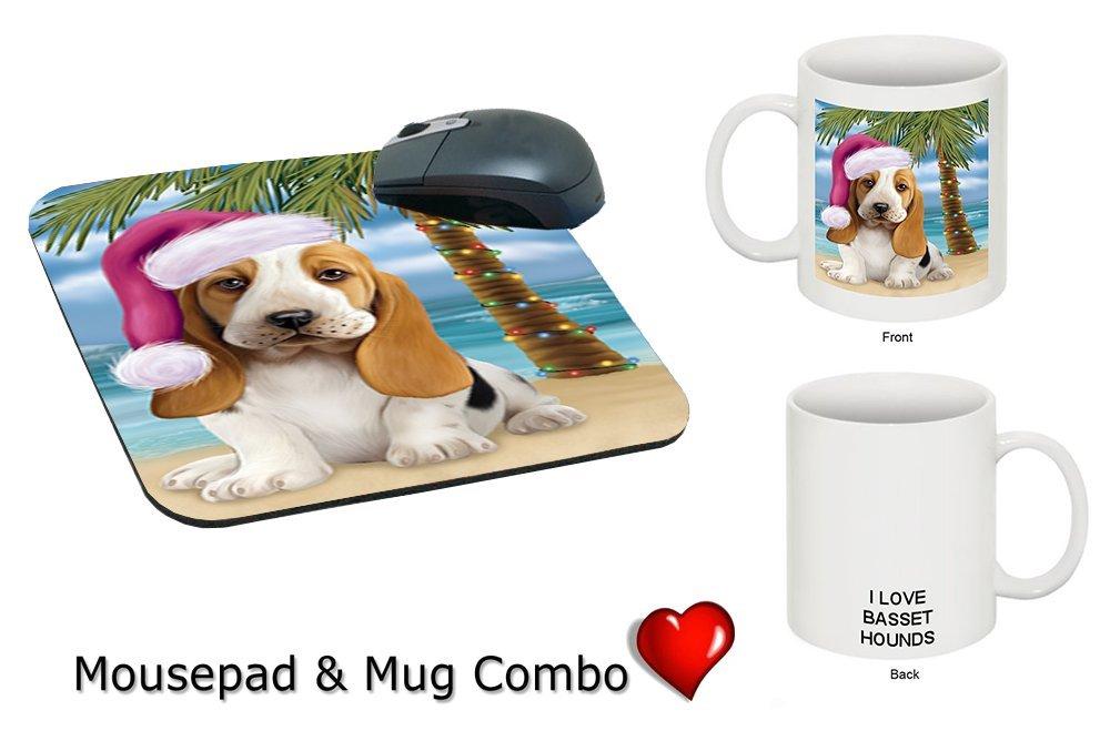 Summertime Basset Hound Puppy On Beach Christmas Mug & Mousepad Combo Gift Set Mmcg1099