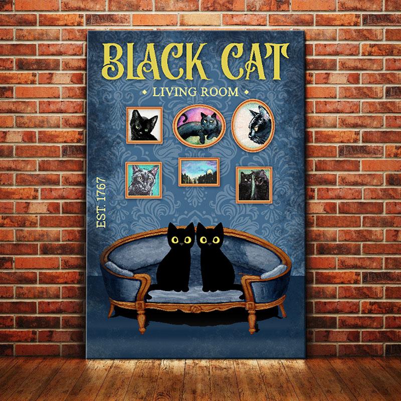 Black Cat Living Room Canvas And Poster | Art Print | Home Decor | Room Decor | Wall Art