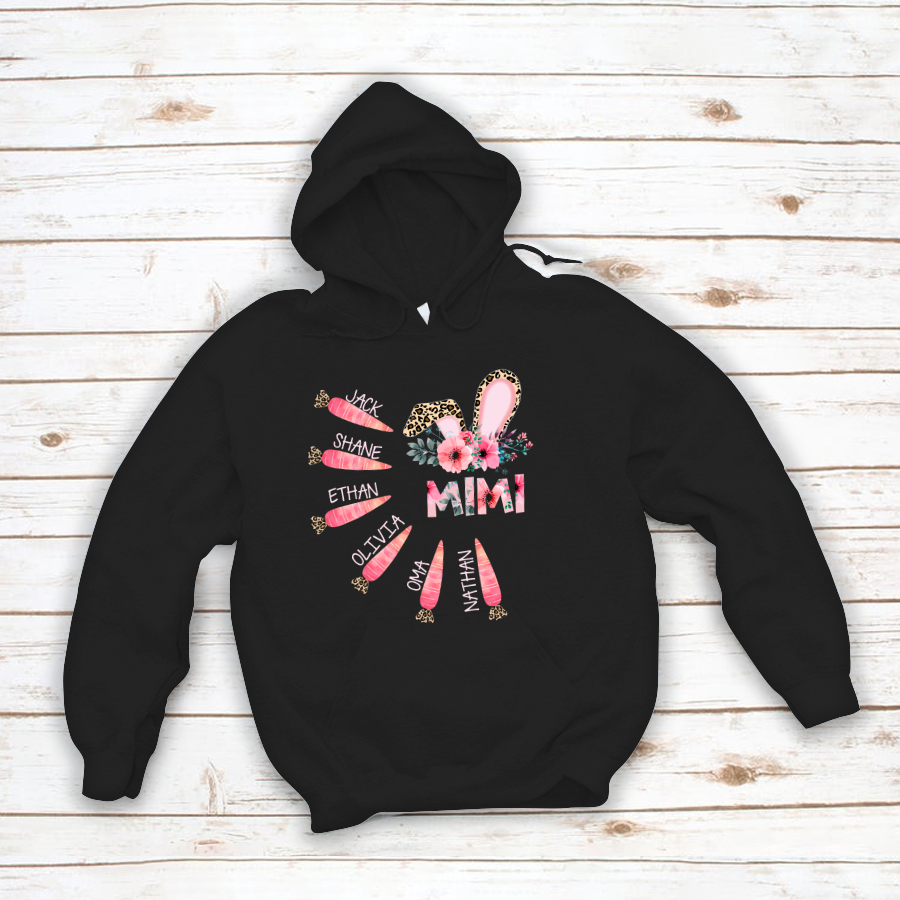 Personalized Grandma With Grandkids Bunny Carrot Easter Hoodie