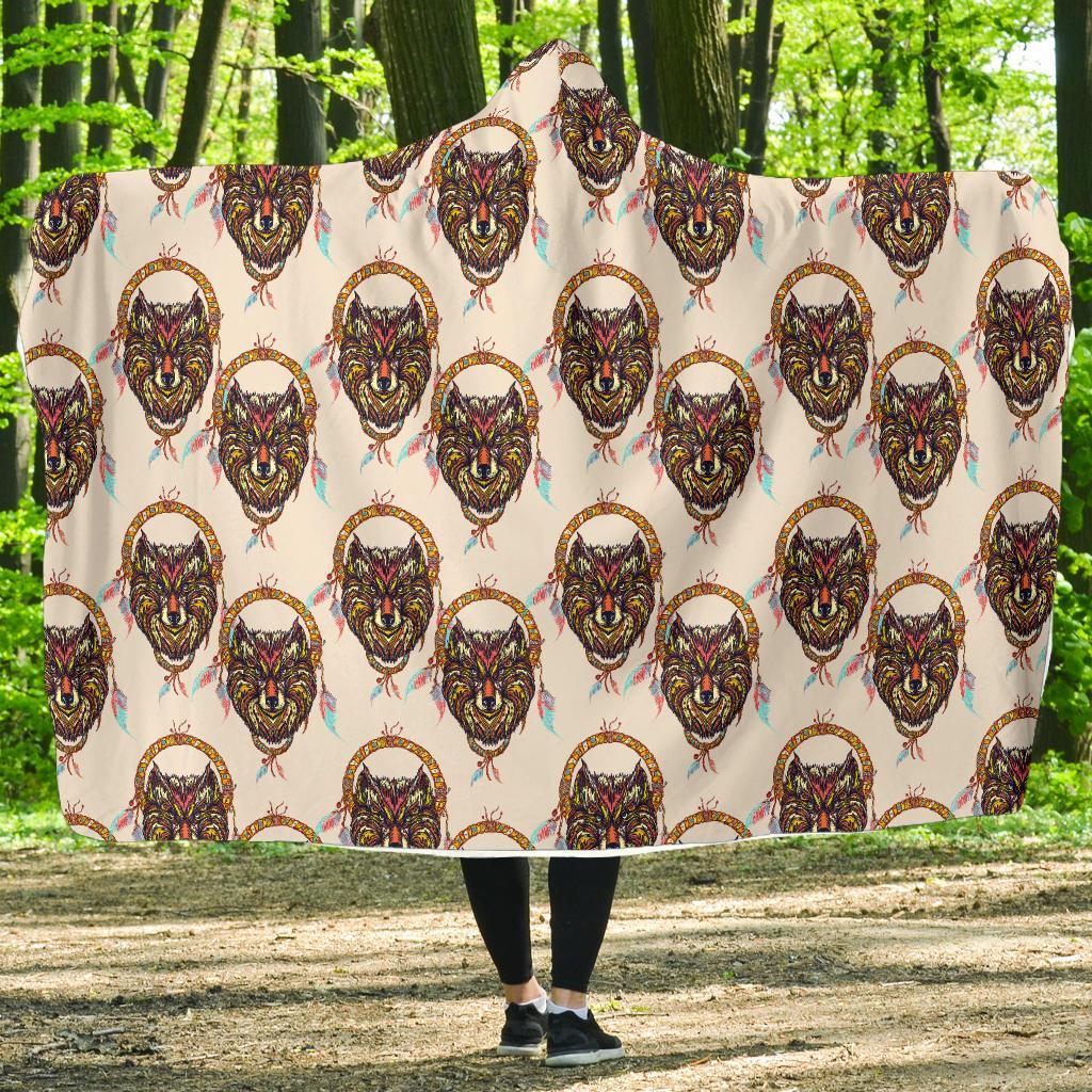 Wolf Tribal Dream Catcher Design Print Hooded Blanket