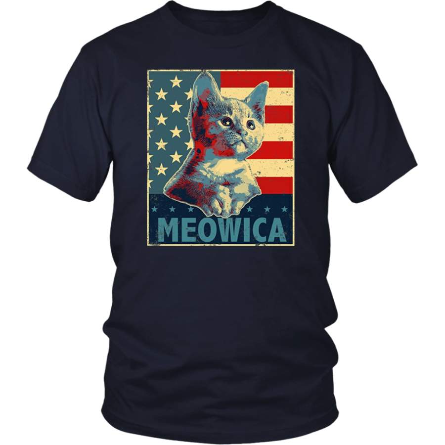 MEOWICA 4th of July T-Shirt America Cat USA Flag Patriotic