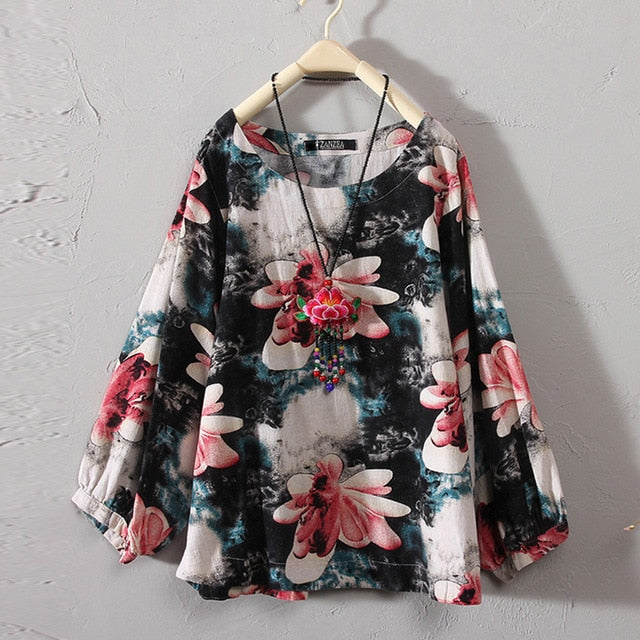 Bohemian Clothing Plus Size Women s Blouse Shirt Vintage Floral Print Tops  Blouses