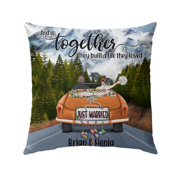 Personalized Pillow, Just Married Couple Driving, Gift For Couples