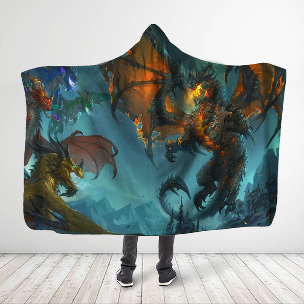 ViticStore™ Fire Dragon – 3XL Blue Sky Shade Ombre Color 3D All Over Print Hooded Blanket for Dragon Lovers