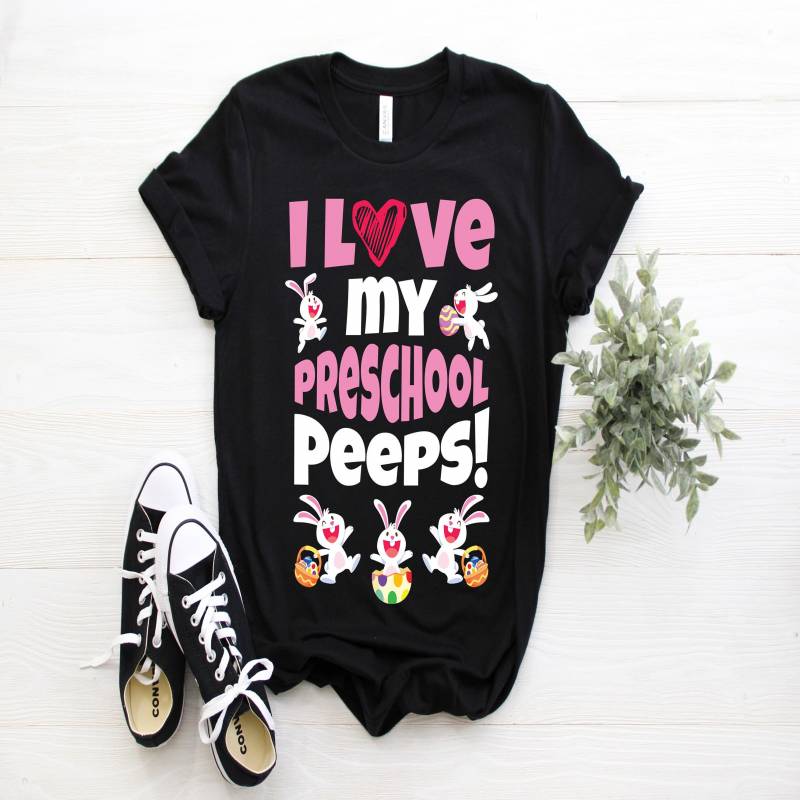 Crushtee I Love My Preschool Peeps Happy Easter T Shirt, Easter Bunny, Kids Easter, Womens Easter, Cute Easter Tee, Funny Easter Shirt, Easter Gift, Long Sleeve Hoodie