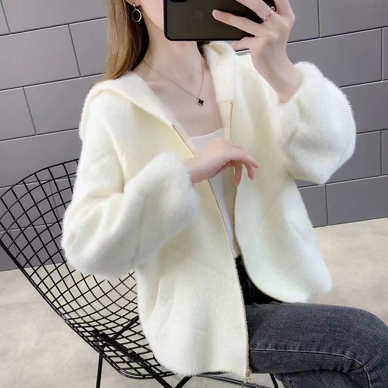 Women Autumn Winter New Imitation Mink Velvet Sweater Loose Knitted Cardigan Coat Outwear Female Long Sleeve Zipper Jacket R153 alx