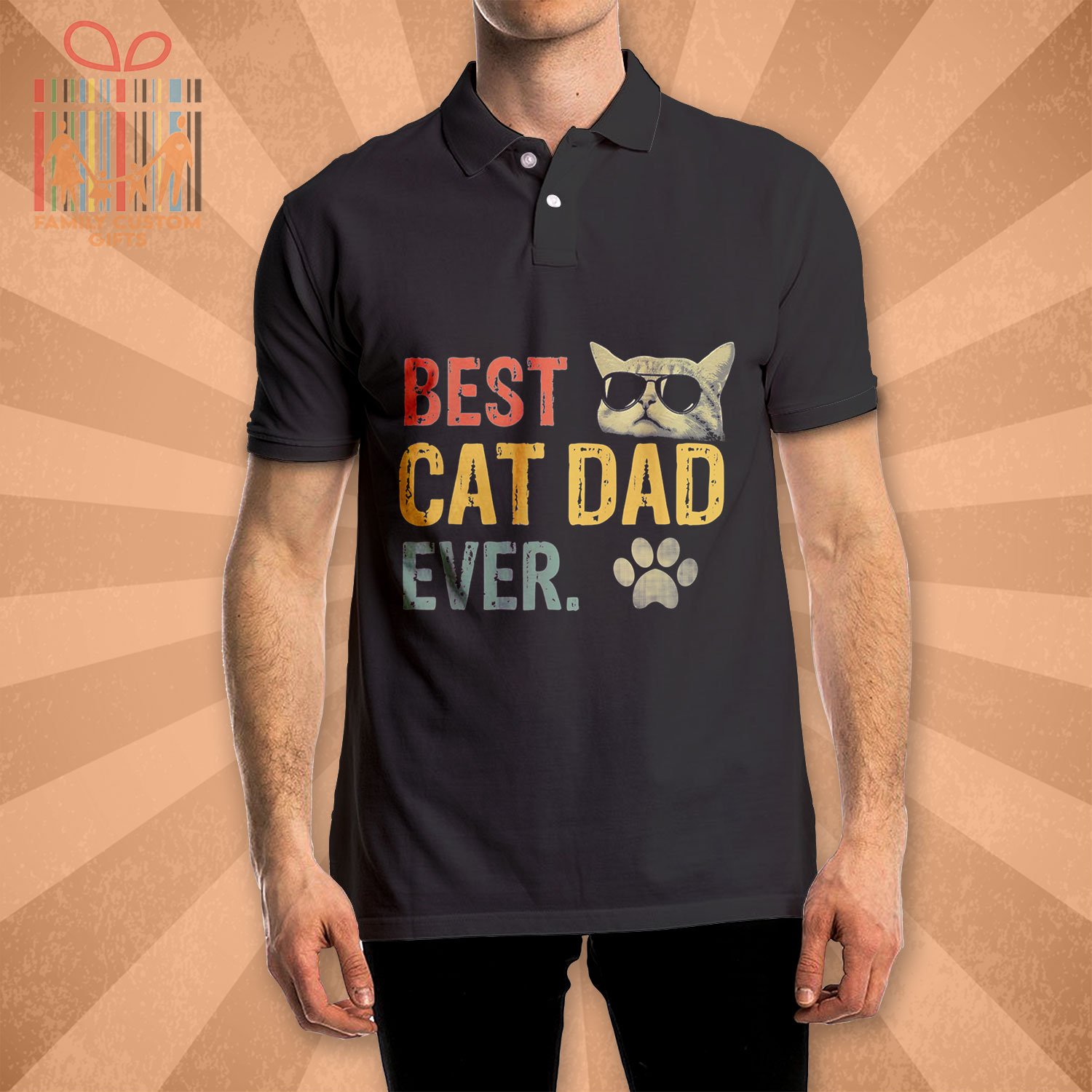 Custom Polo Shirts Vintage Best Cat Dad Ever Polo Shirts - Gift For Dad Printfushion