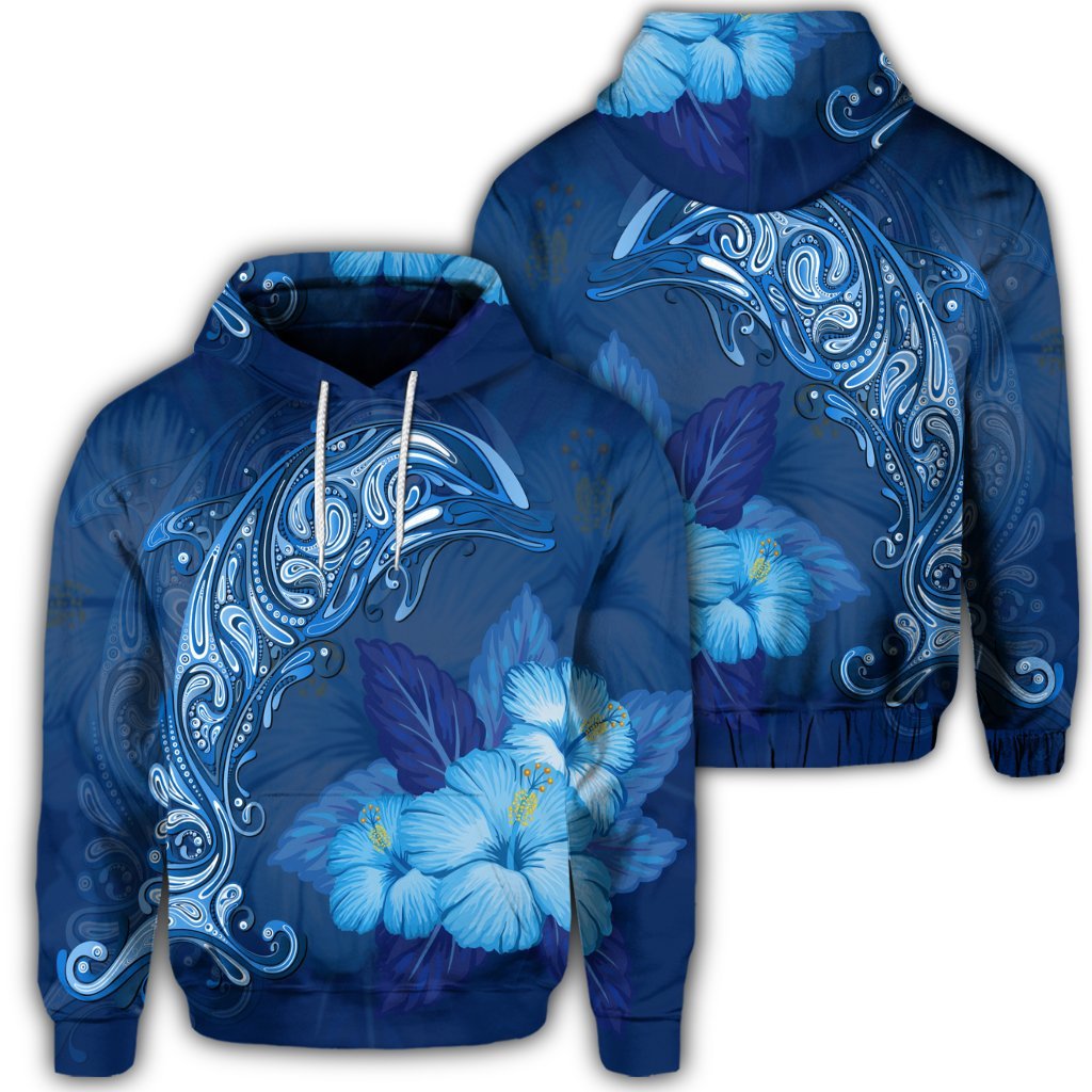 Hawaiian Dolphin Hibiscus Tropic Blue Polynesian Hoodie – AH – J4R