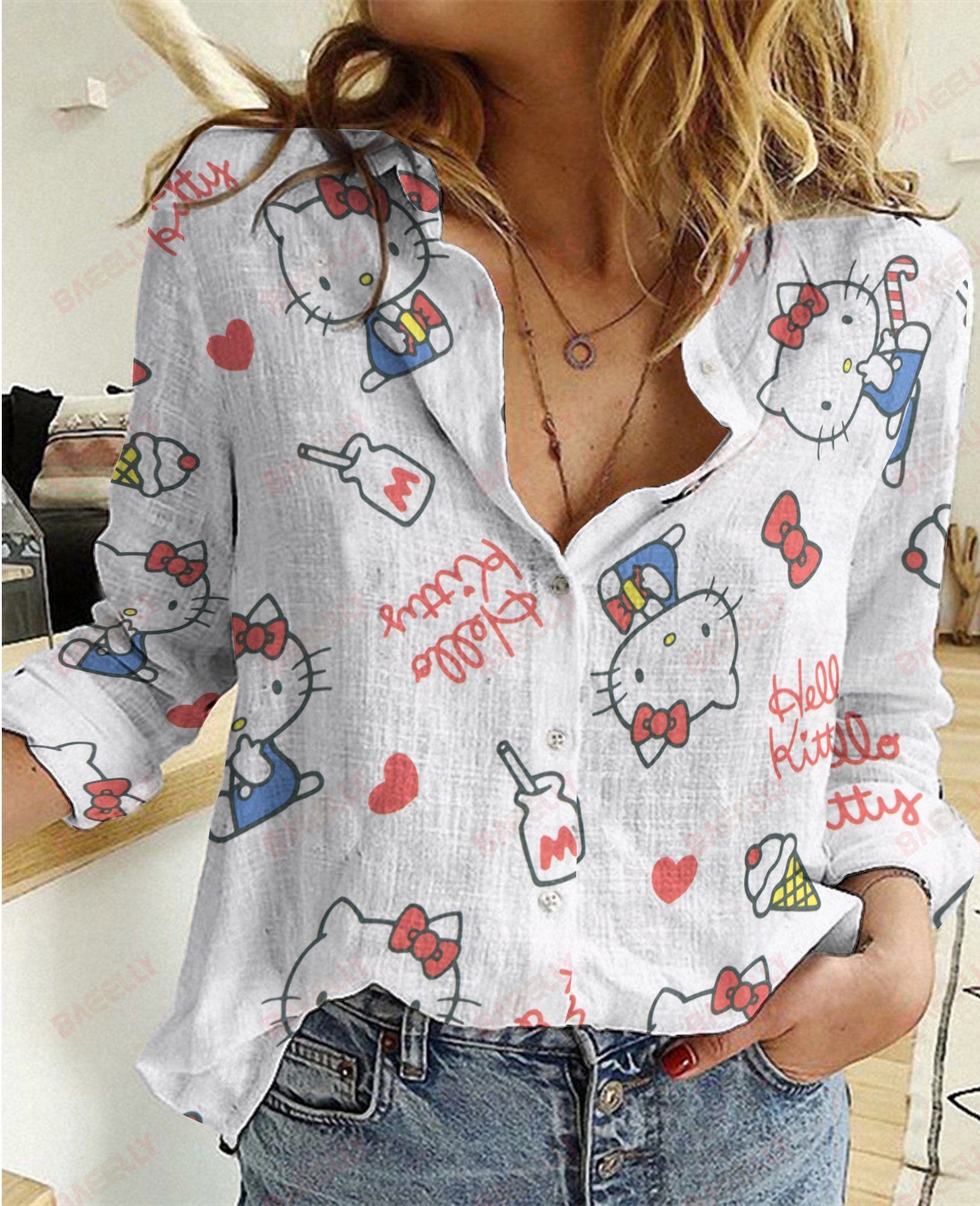 Baeelly™ Hello Kitty Cotton And Linen Casual Shirt- T037