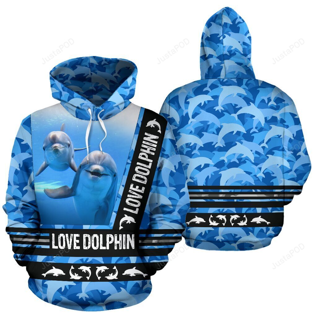 Love Dolphin Shape Pattern 3D All Over Print Hoodie, Zip-Up Hoodie