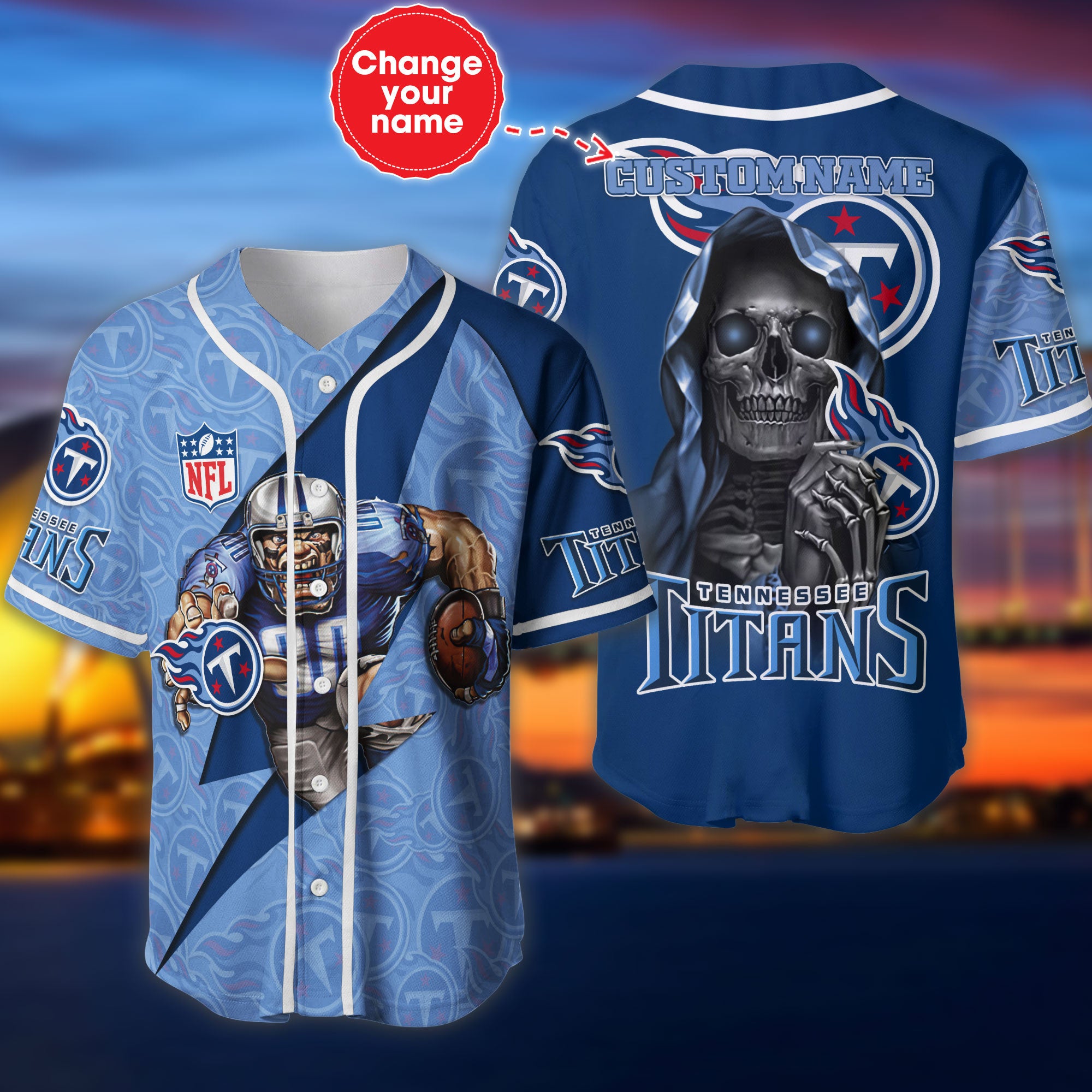 Tennessee Titans Baseball Jersey Skull Custom Name