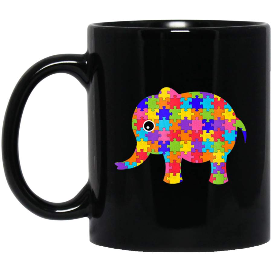 Autism Awareness Elephants 11oz 15oz Black Mug Idea 2nd April Puzzle Ribbon Support Autism Dad Mom Kids Autistic