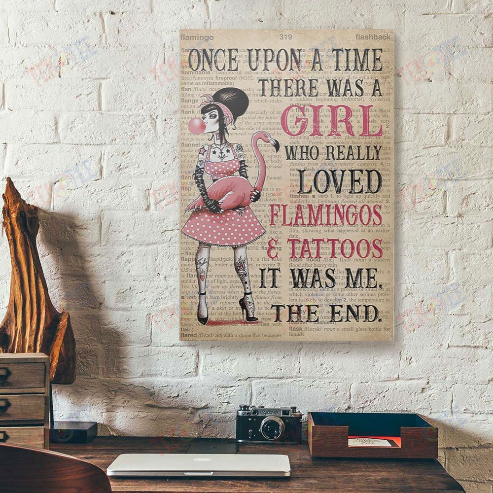 Canvas Wall Art Once Upon A Time A Girl Really Love Flamingo And Tattoo Canvas Home Decor Canvas