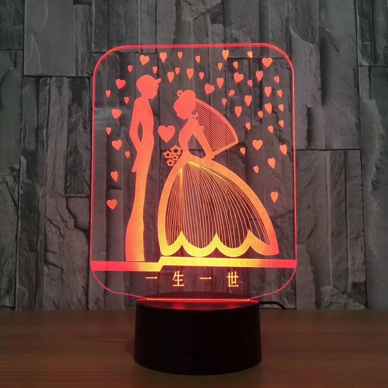 Romantic Couple 3D Illusion Night Light Led Light