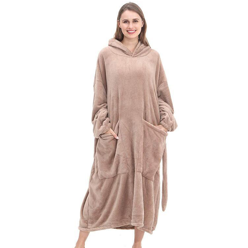 Winter Weighted Blanket With Sleeves Soft Warm Fleece Wearable TV Blanket Hoodie Adult Plush Lazy Long Robe Hooded Blanket alx