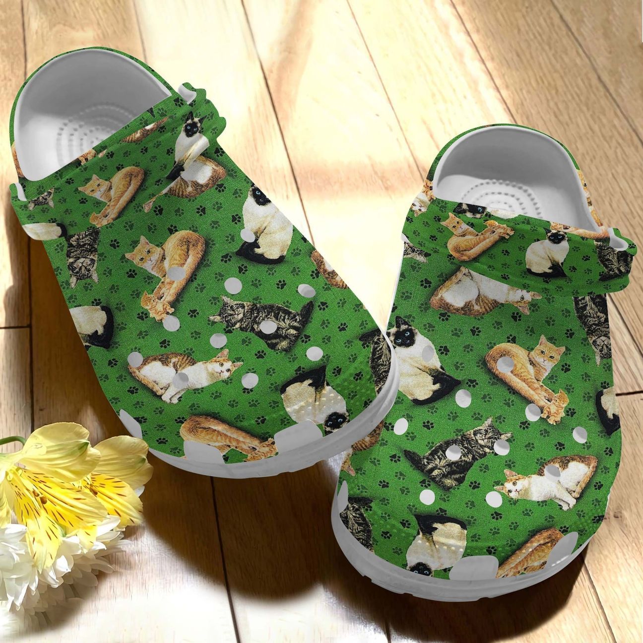 Cat Personalized Clog, Custom Name, Text Cats Laying On Grass, Fashion Style For Women, Men, Kid, Print 3D