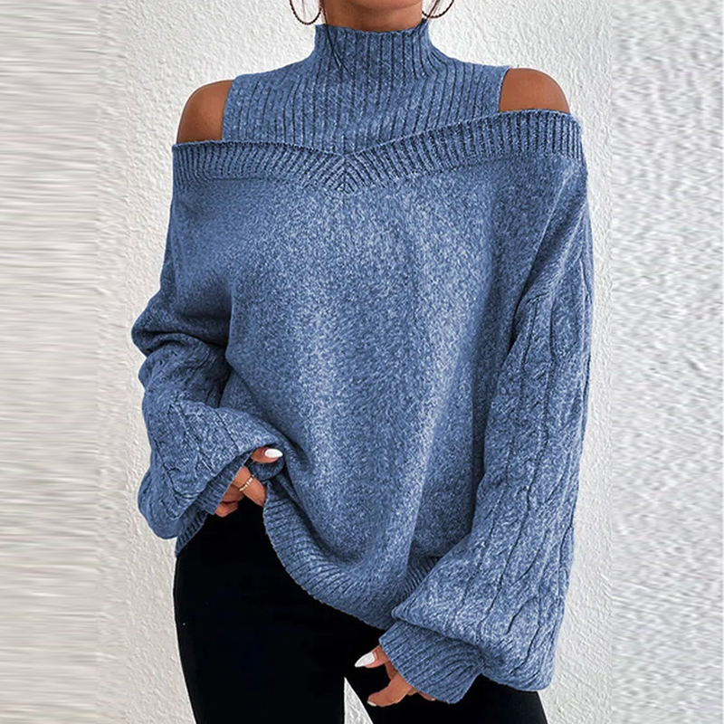 Women Oversize Turtleneck Knitted Sweaters Autumn Winter Casual Long Sleeve Pullover Off Shoulder Jumpers Elegant Warm Sweater alx