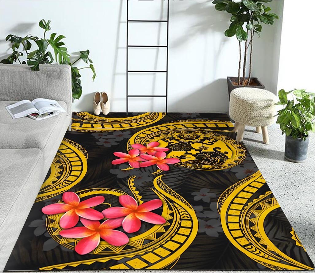 Tonga Polynesian Plumeria Pattern Rug