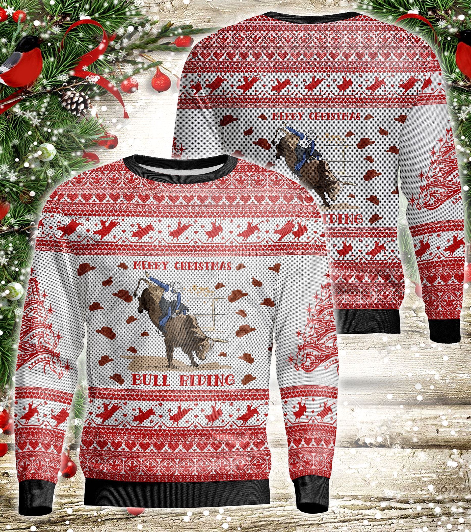 Bull Riding Ugly Christmas Sweater | For Men & Women | Adult | Us5627