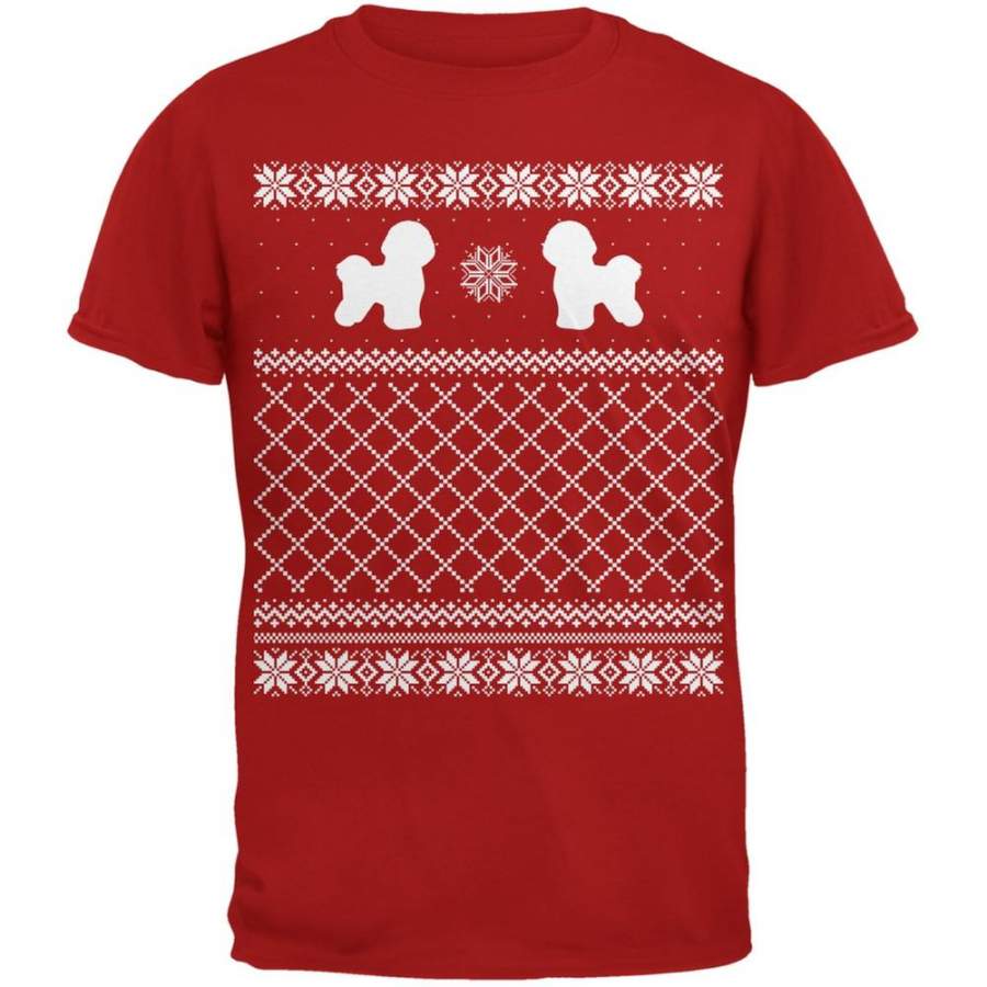 Bichon Frise Ugly Christmas Sweater Red Adult T-Shirt