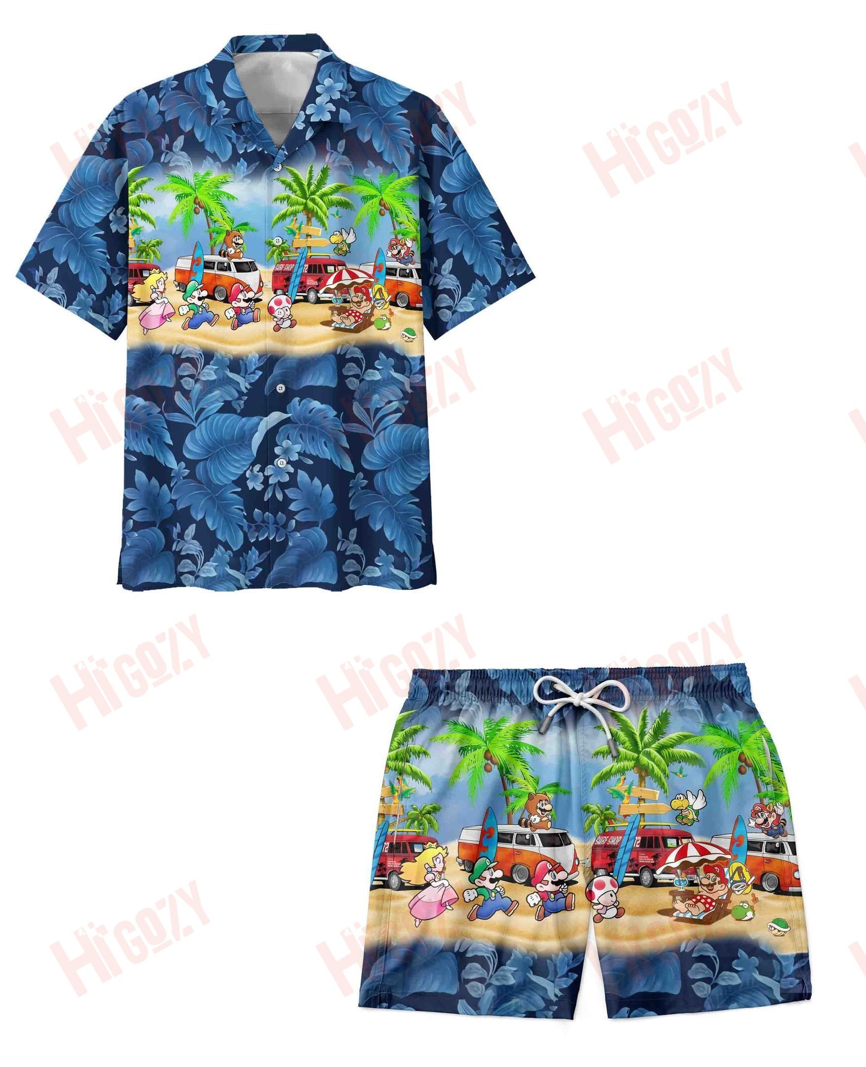 Super Mario Nintendo Hawaii Shirt Unisex Custom Floral Button Up, Super Mario Hawaiian Shirt And Short Set Fall Family Beach Gifts For Him Her Couple