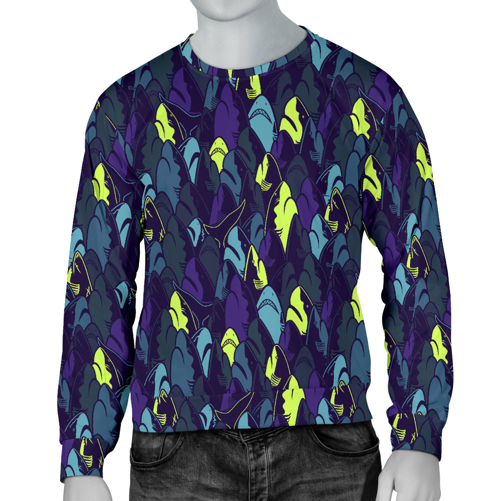 Shark Neon Color Print Men Long Sleeve Sweatshirt