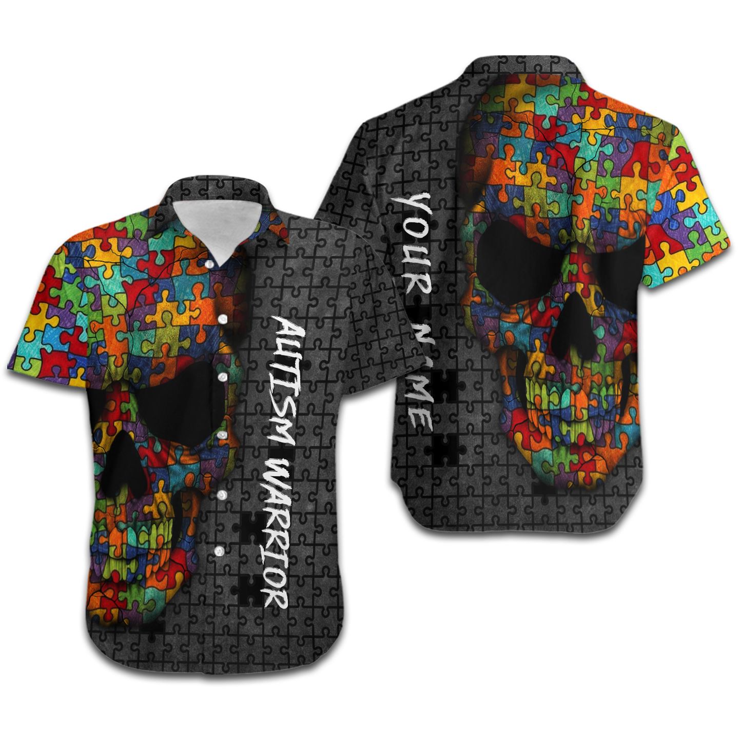 Autism Warrior Puzzles Skull Custom Name Women Hawaii Shirt Mom Ha61736