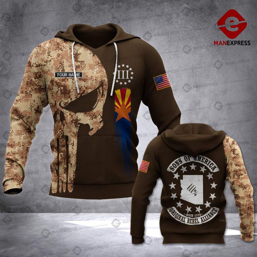 VH CUSTOMIZE  Arizona THREE PERCENTER HOODIE 3D ALL OVER PRINT 2108 LVT