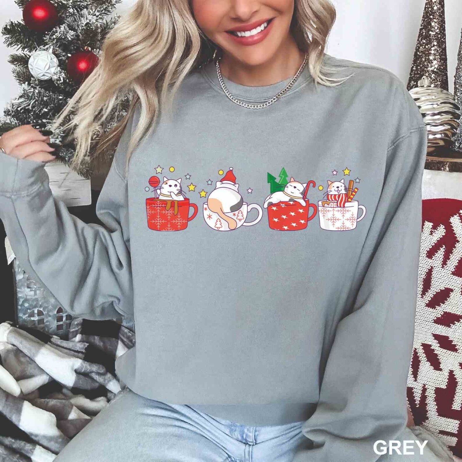 Christmas Cats Sweatshirt 2D Crewneck Sweatshirt All Over Print Sweatshirt For Women Sweatshirt For Men Sws5326