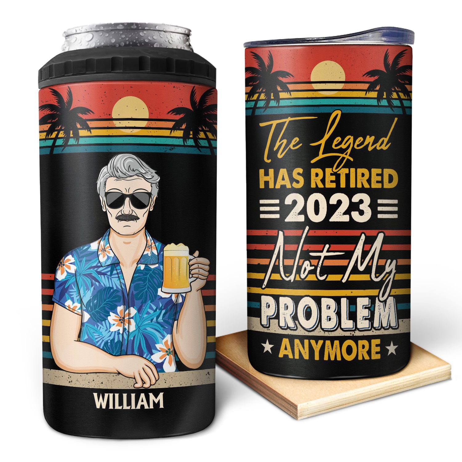 The Legend Has Retired Not My Problem Anymore Vintage – Retirement Gift For Him, Her – Personalized Custom 4 In 1 Can Cooler Tumbler