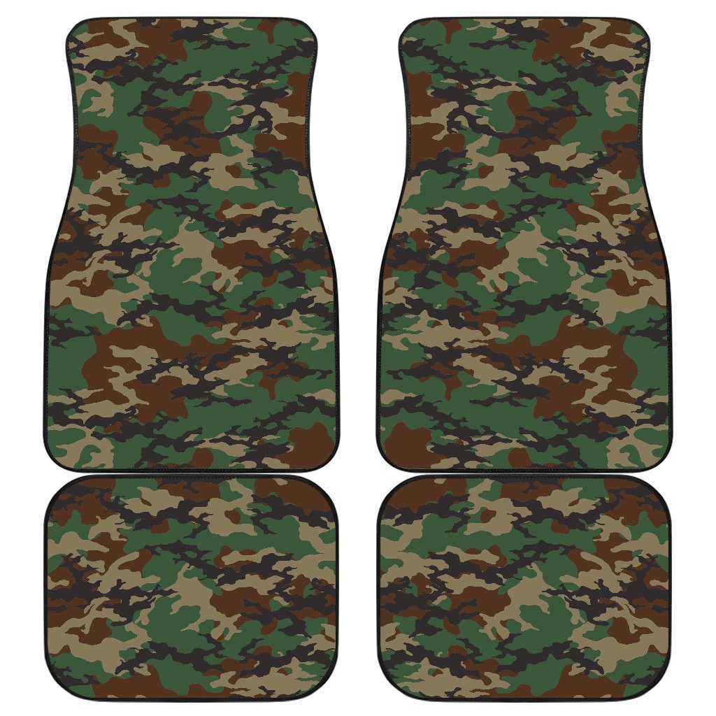 Green And Brown Camouflage Print Front And Back Car Floor Mats, Front Car Mat