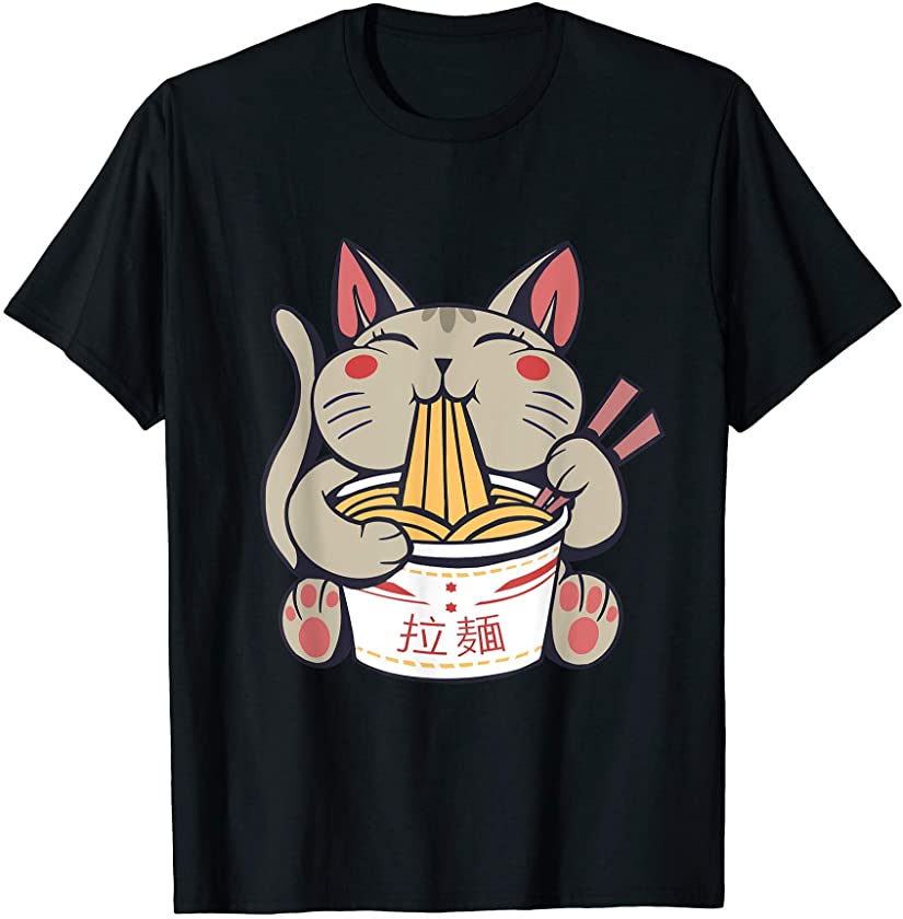 Cute Kitty Kitten Anime Kawaii Neko Ramen Cat Cats Novelty T-Shirt