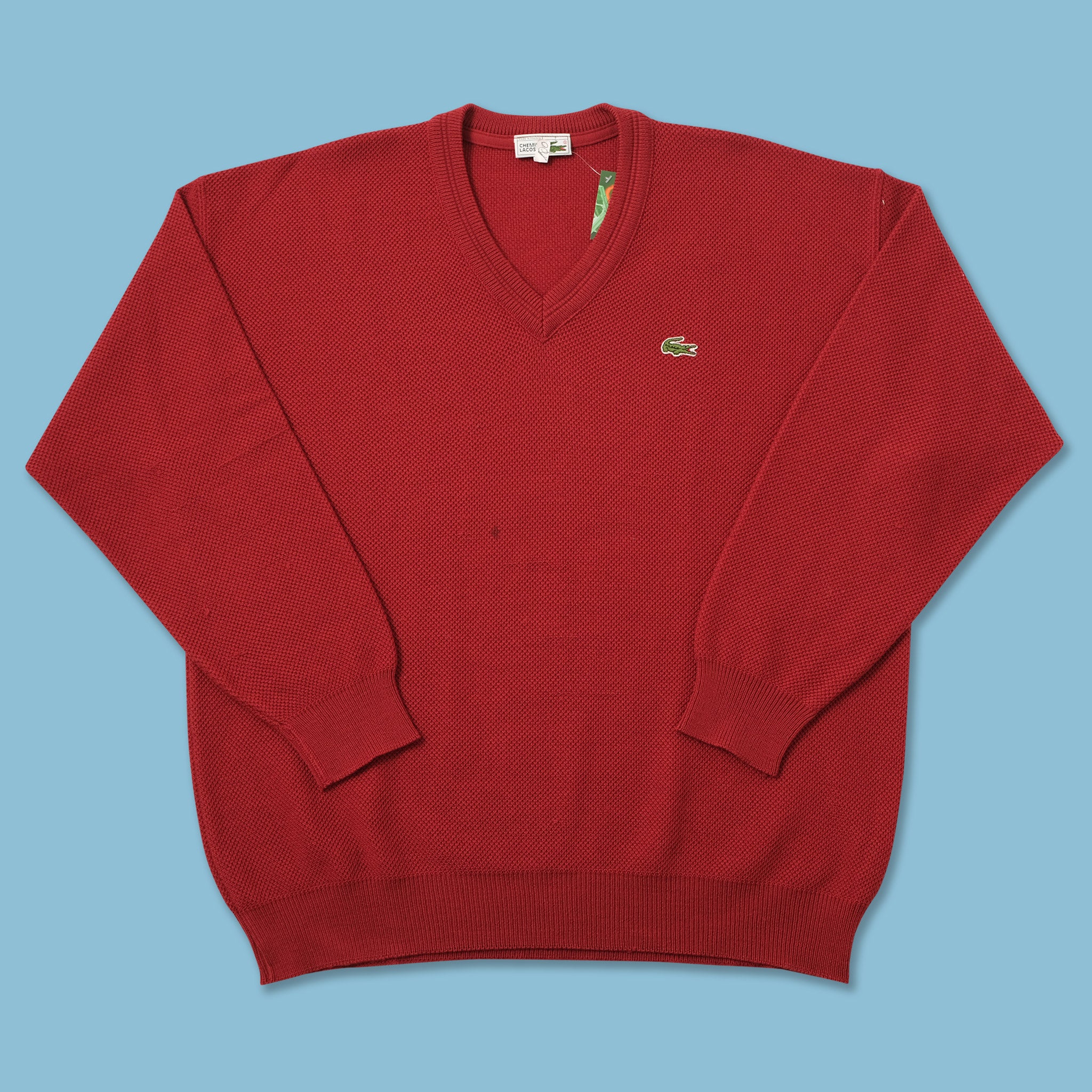 Vintage Lacoste V-Neck Knit Sweater Xlarge