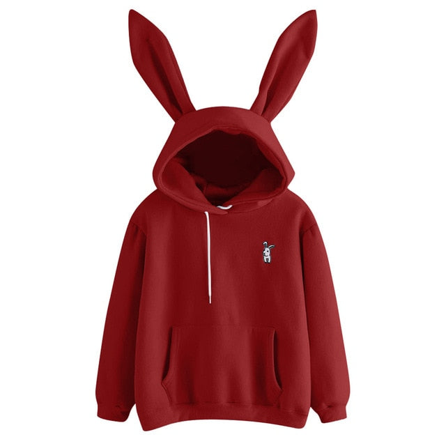 Women Cute Bunny Printed Girl Hoodie Casual  Long Sleeve Sweatshirt