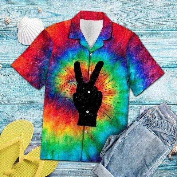 Peace Symbol V Sign Hippie Hawaii Aloha Shirts Ha17232