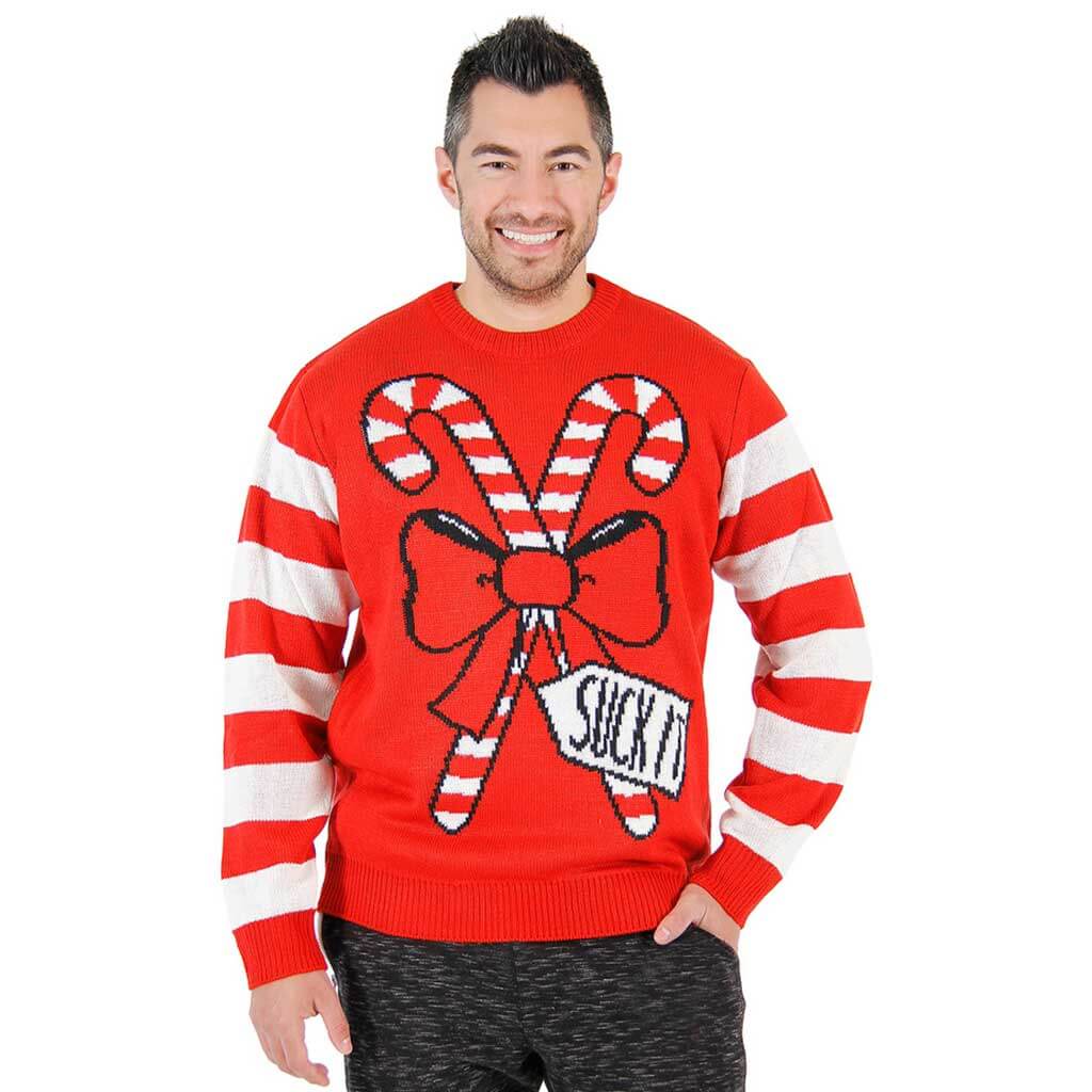 Suck It Candy Cane Funny Ugly Christmas Sweater