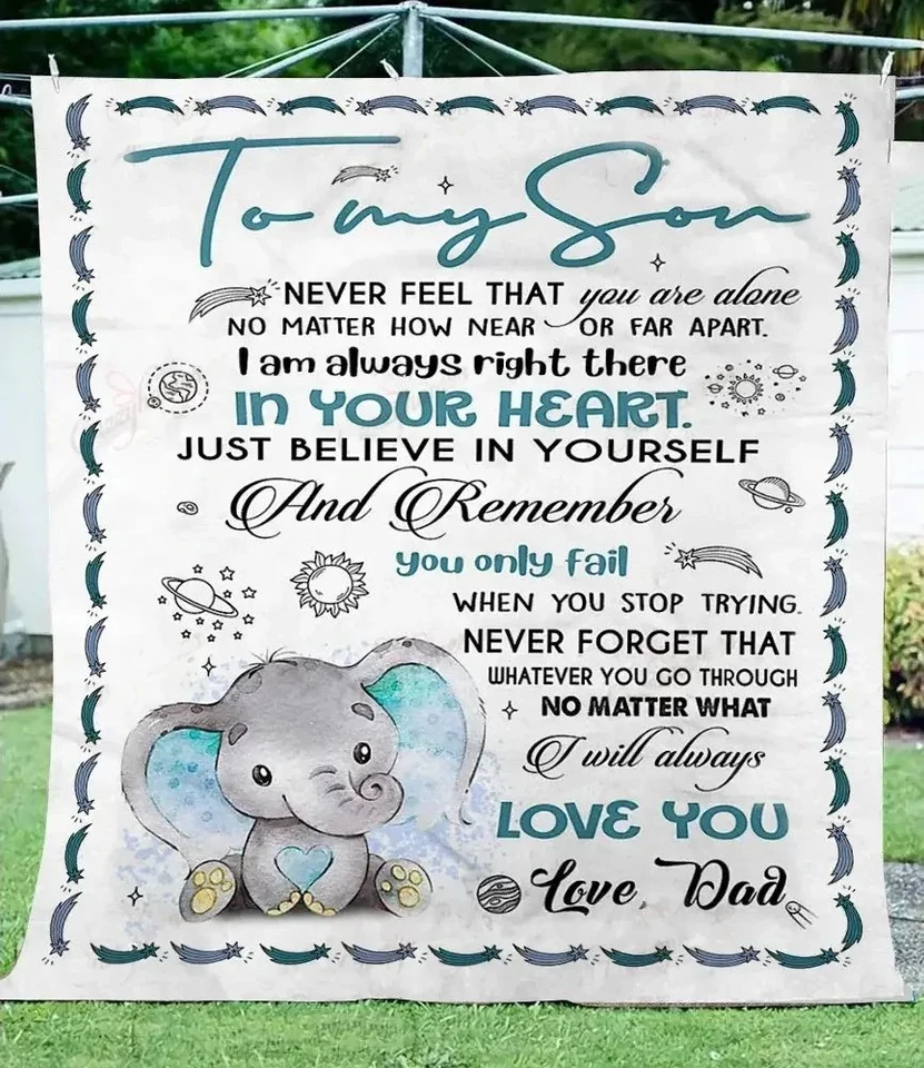 Personalized Fleece Blanket To My Son I Will Always Love You Cute Elephant Premium Blankets Custom Name