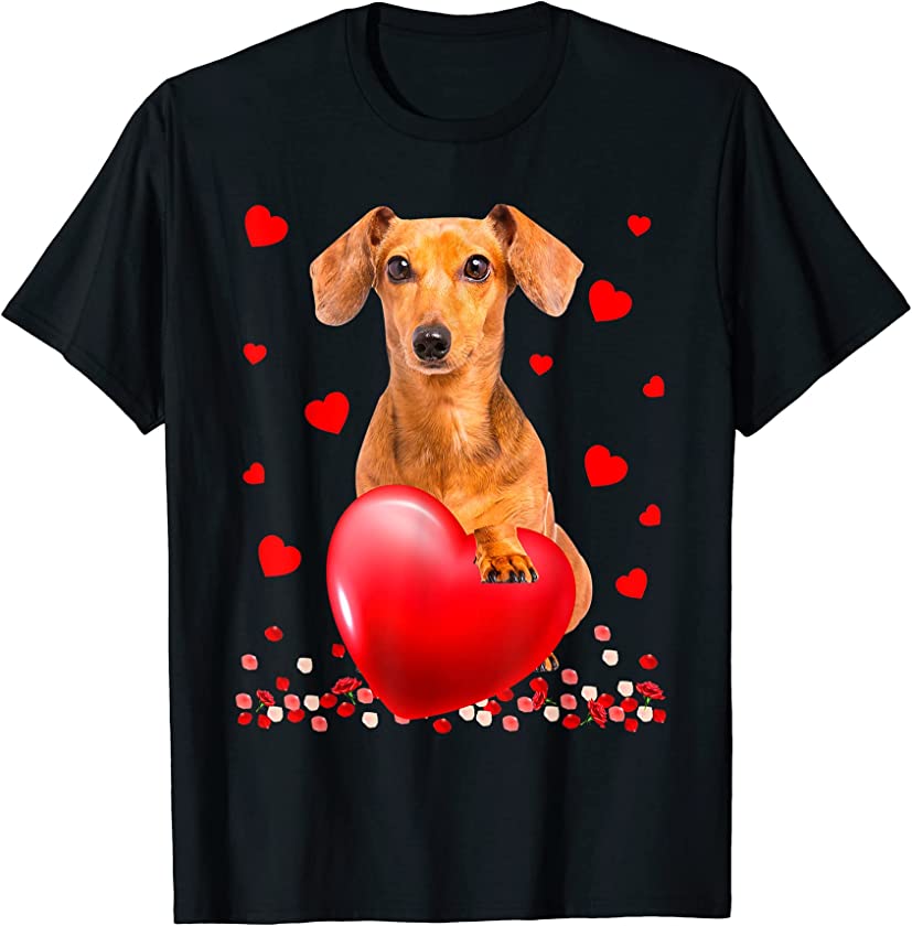 Cute Love Hearts Dachshund Dog Valentines Puppy Lover T-Shirt