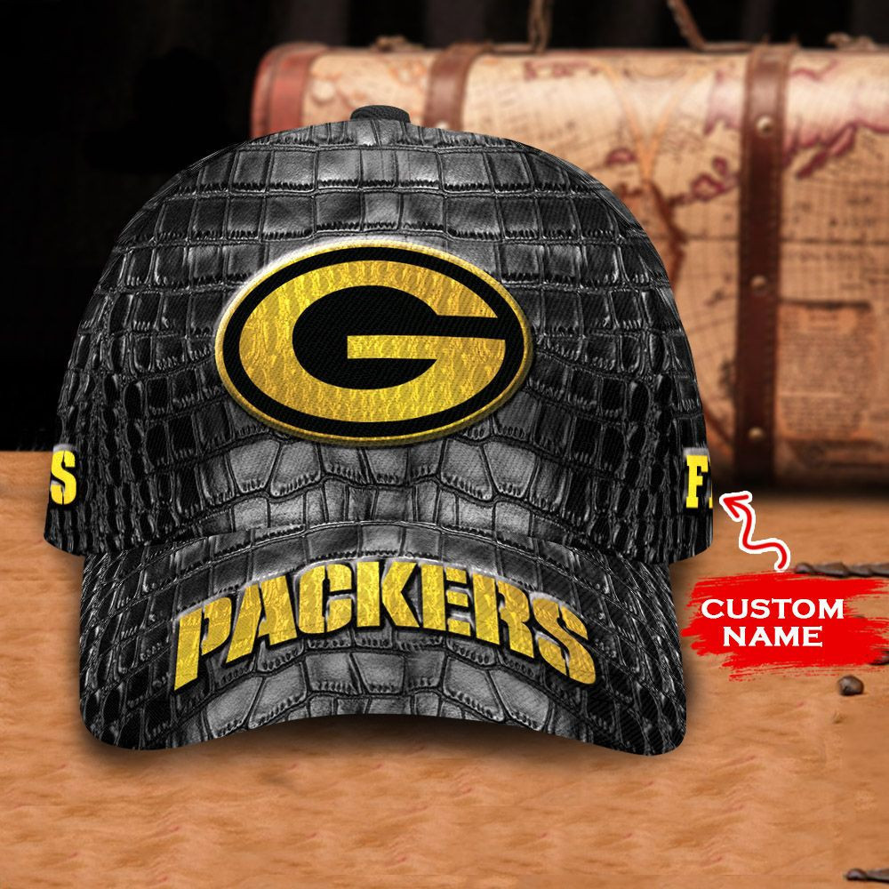 Personalized Green Bay Packers Leather Pattern All Over Print 3D Baseball Cap – Black