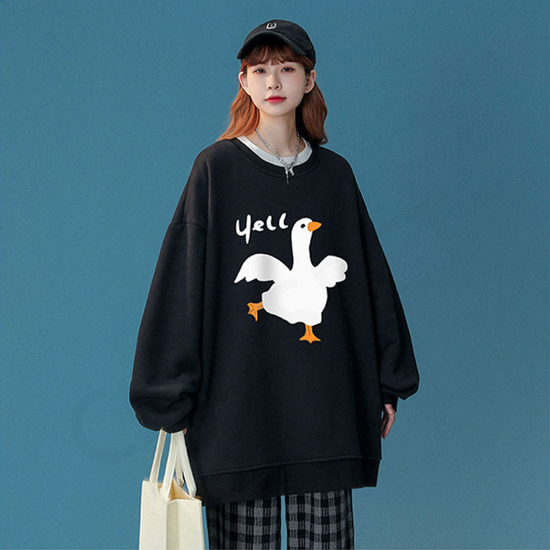 CALESECT 2022 Women Kawaii Duck Goose Sweatshirts Oversized Hoodie Streetwear Cute Pullover Tops Aesthetic Clothes Men Harajuku alx