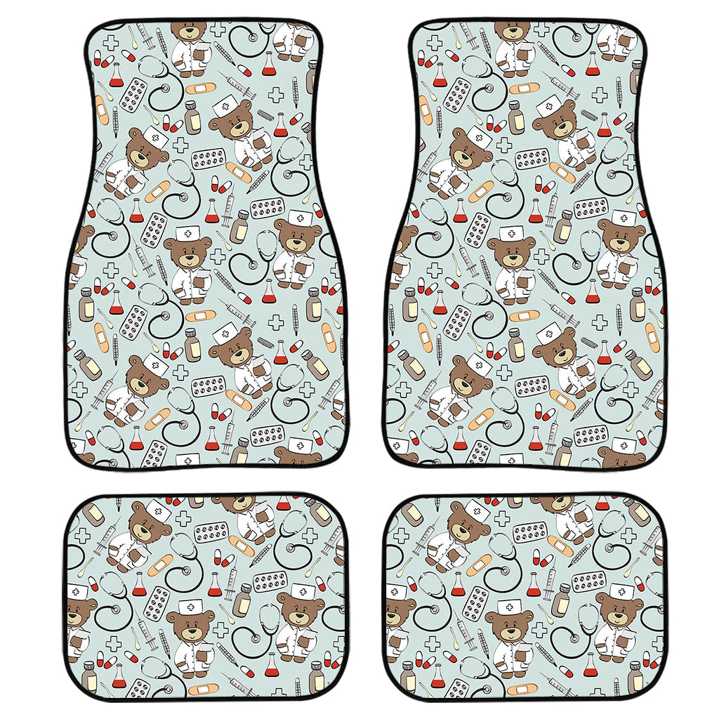 Teddy Bear Doctor Pattern Print Front And Back Car Floor Mats, Front Car Mat