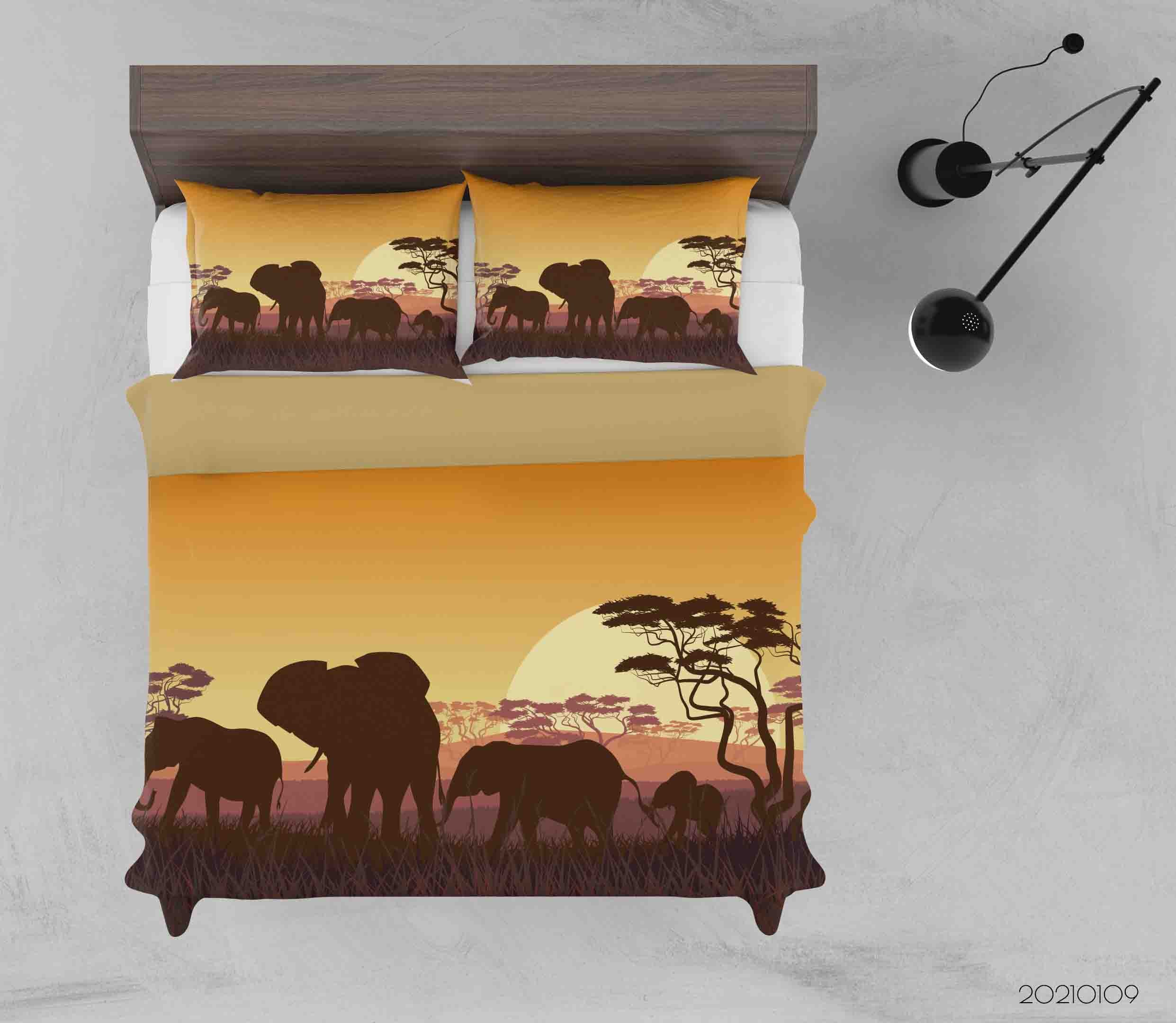 3D Cartoon Sunset Sky Forest Animal Elephant Quilt Cover Set Bedding Set Duvet Cover Pillowcases 60 Lqh