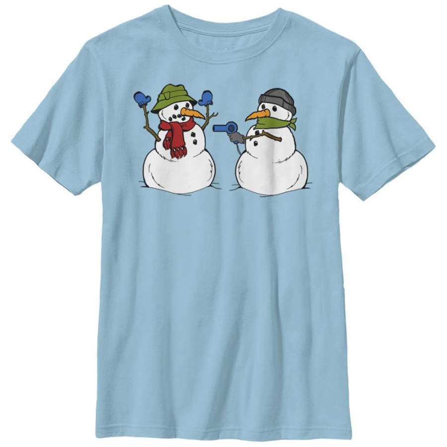 Lost Gods Boy’s Christmas Snowman Fight  T Shirt Light Blue XS