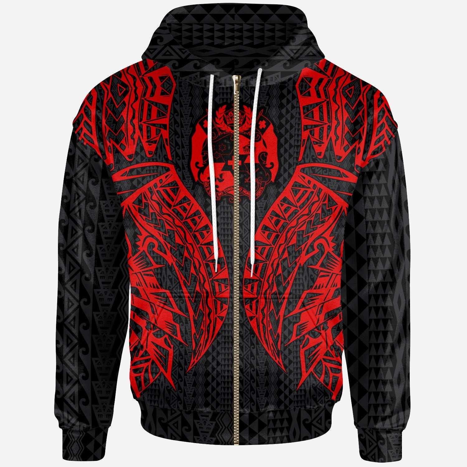 Tonga Zip-Up Hoodie – Polynesian Lion Head Red Style